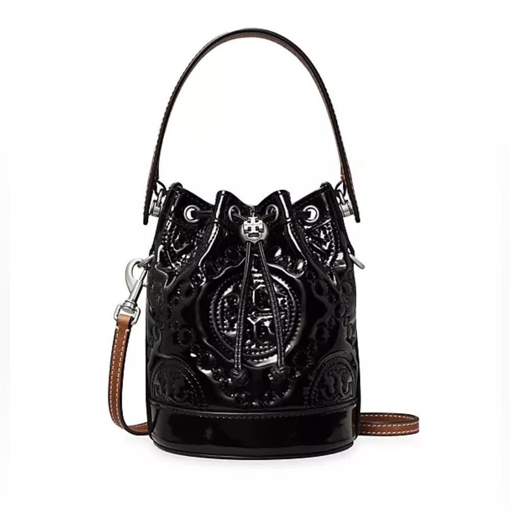 TORY BURCH• T Monogram Bucket Bag Black
